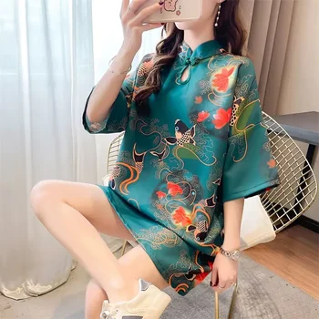 Элегантное женское платье Чонсам|Китайский традиционный хлопковый топ Ципао|Костюм Hanfu Tang | Красивый дизайн вышивки| Винтажный стиль